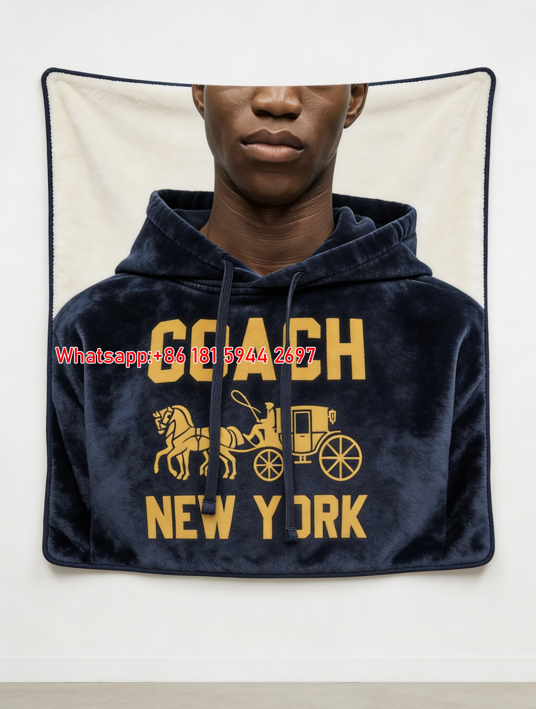 Coach Navy Horse And Carriage New York Flannel Throw Blanket C332